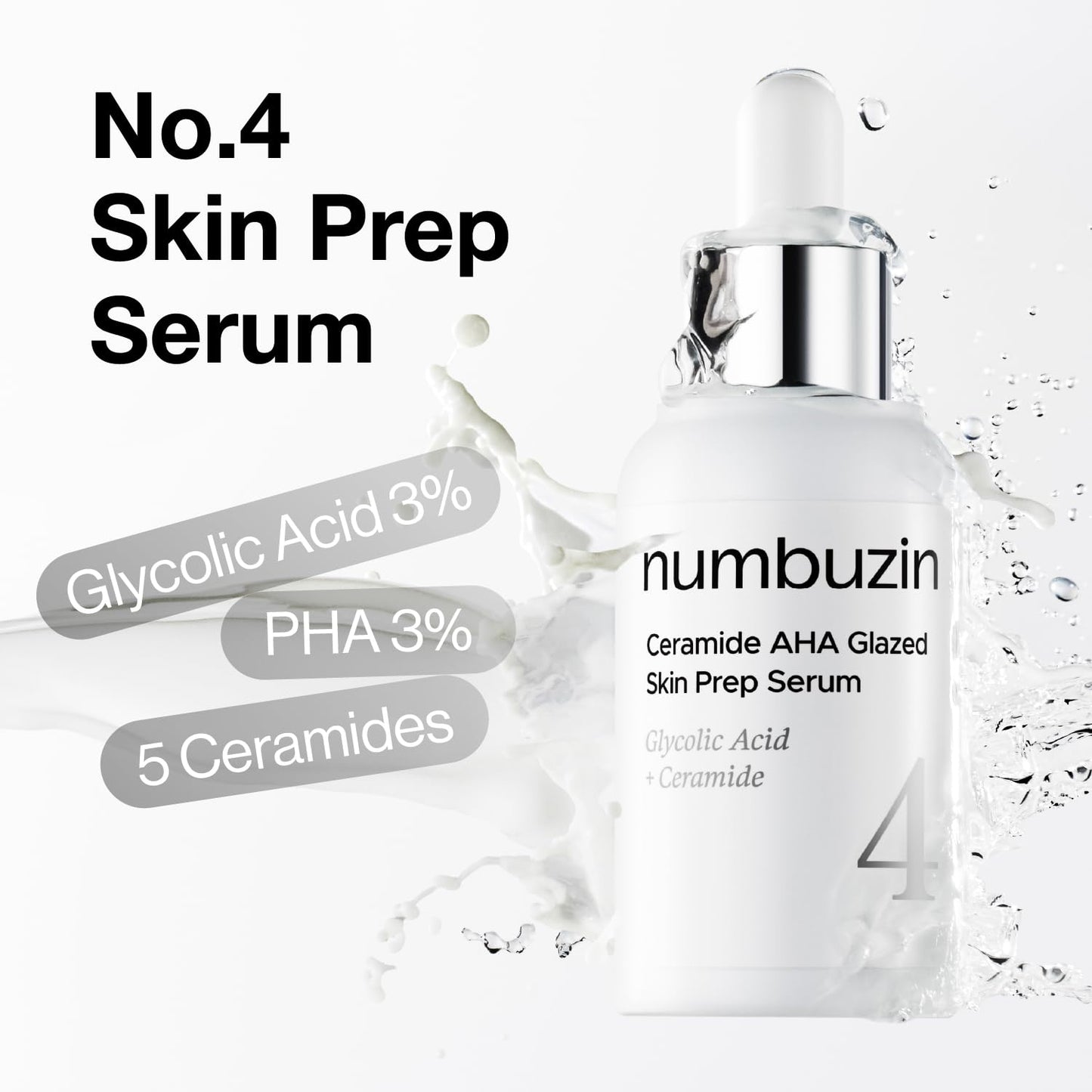 numbuzin No.4 Ceramide AHA PHA Glazed Skin Prep Serum, Gentle Exfoliating Serum with Glycolic Acid
