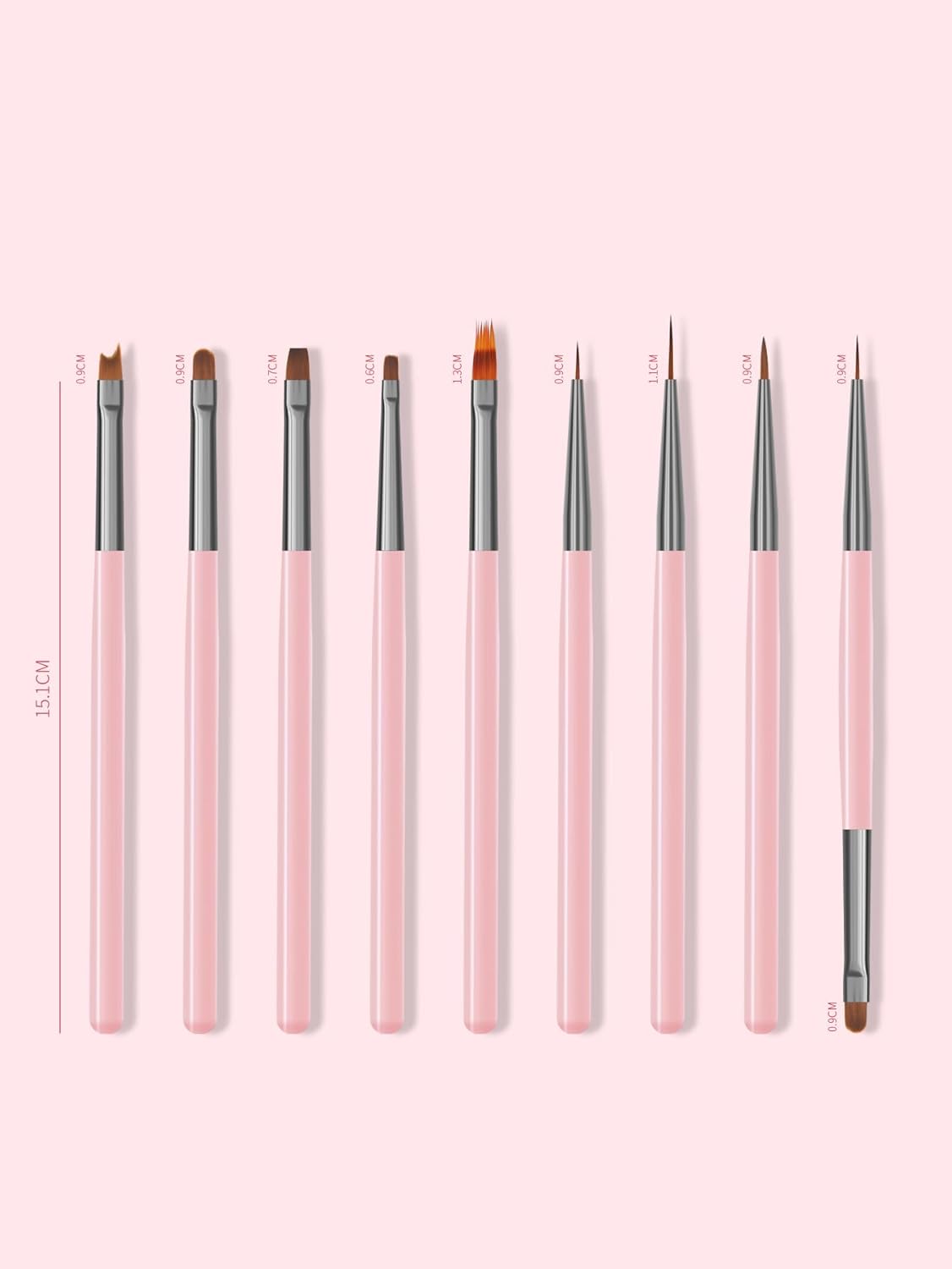 Nail Art Brushes Set, 9pcs Nail Design Painting Brushes, Professional Nail Art Design Brushes, Nail Fine Liner Brushes, Pink