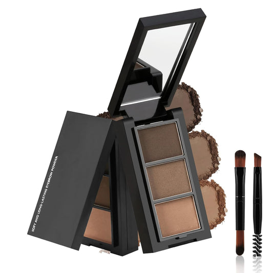 3 Colors Eyebrow Makeup Kit, Professional Brow Contour Palette, Waterproof Long-lasting Eyebrow Filler Powder with Mirror & Brow Brush