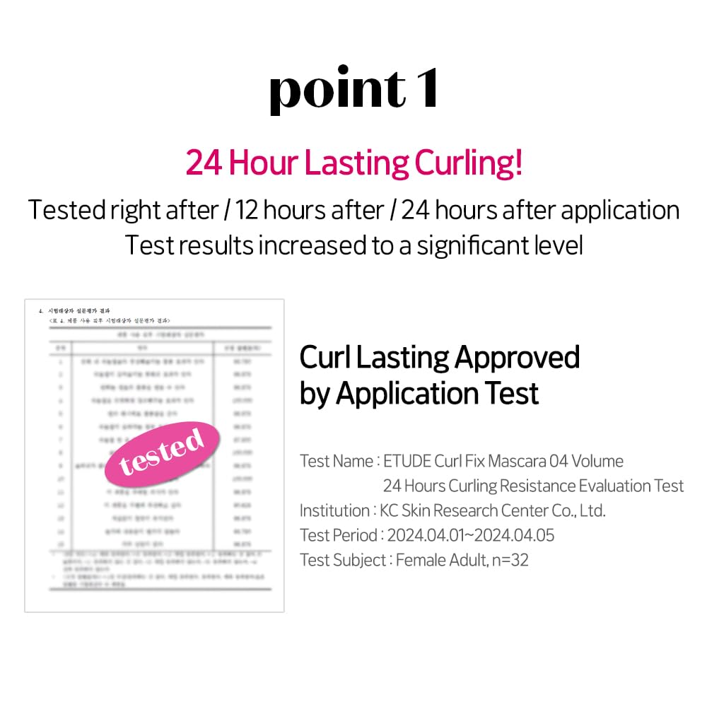 ETUDE Curl Fix Waterproof Volumizing Mascara, Long-Lasting, 0.27 fl oz