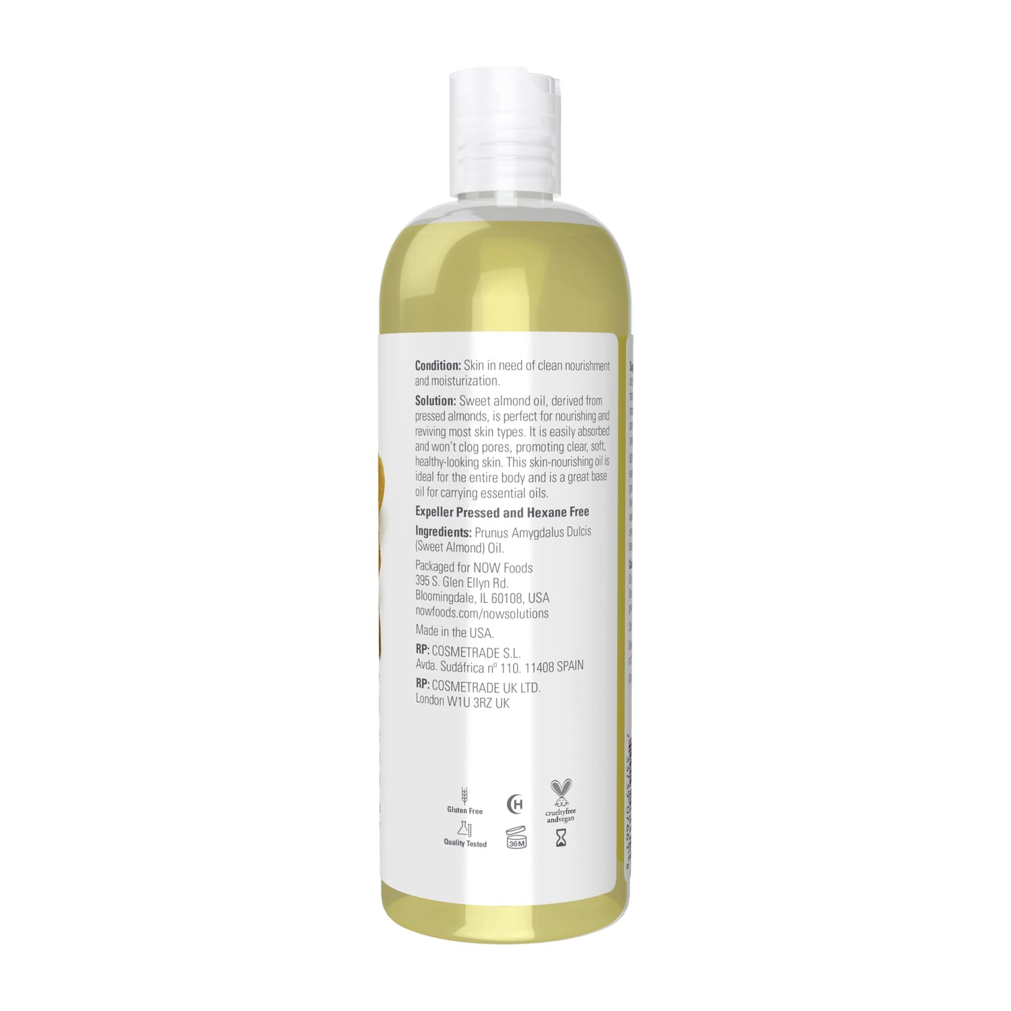 NOW Foods Solutions, Sweet Almond Oil, 100% Pure Moisturizing Oil, Promotes Healthy-Looking Skin