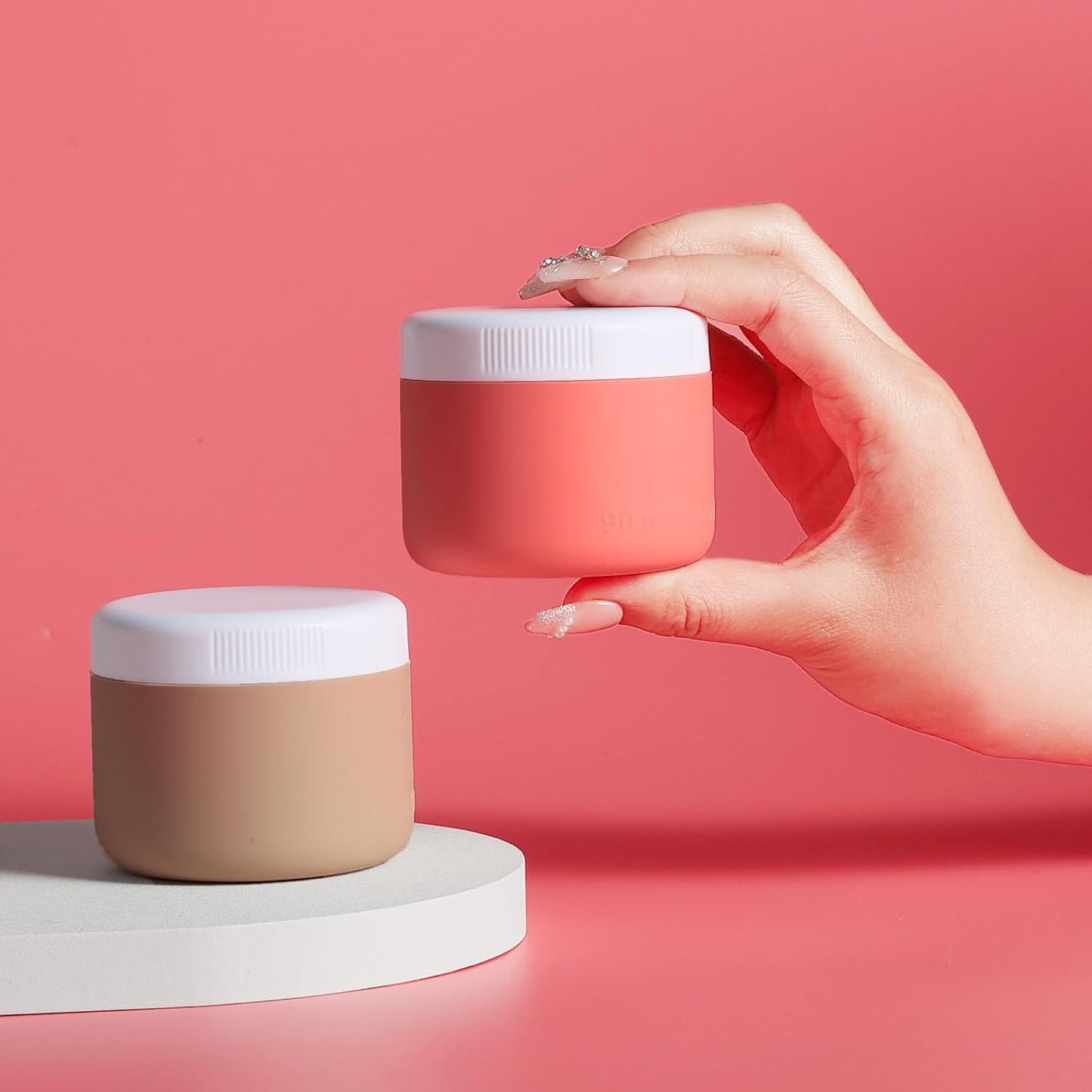 Travel Containers for Toiletries, Silicone Cream Jars BPA-Free, Leak-proof 3oz Travel Size Containers, Portable Size Silicone Jars with Lid for Cosmetic Face Hand Body Cream (4 Pack)