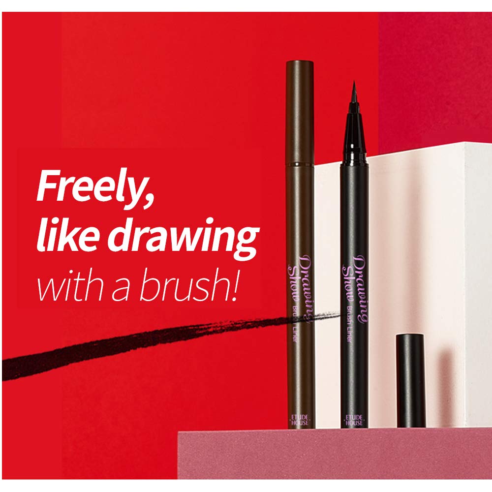 ETUDE Drawing Show Brush Liquid Eyeliner, Brown, Waterproof