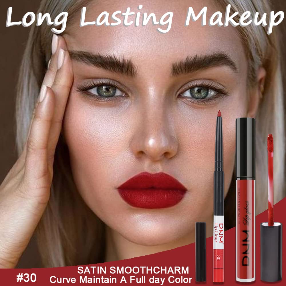 evpct 2Pcs Dark Oxblood Red Matte Lip Liner and Lipstick Combo Lip Gloss Stains Pencil Makeup Set Women Long Lasting 24 Hours Liquid Lipstick and Lip Liner Set labiales mate 24 horas originales