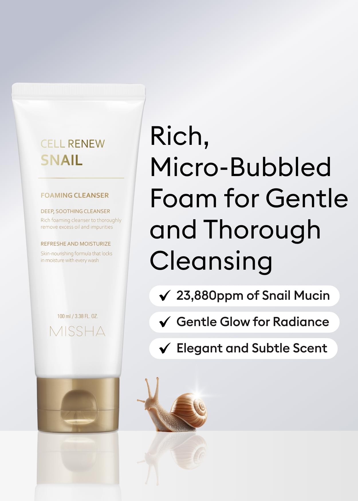 MISSHA Cell Renew Snail Foaming Cleanser Korean Face Wash 3.38 oz