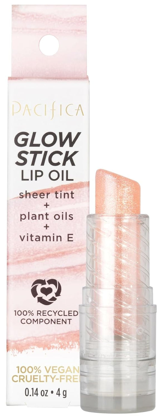 Pacifica Glow Stick Lip Oil – Soft Pink Sheer Hydrating Lip Gloss Balm, Moisturizes Dry Lips w/ Vitamin E & Natural Oils, Non-Sticky Shine, Subtle Tinted Glow, Vegan & Cruelty-Free Clean Beauty .14 oz