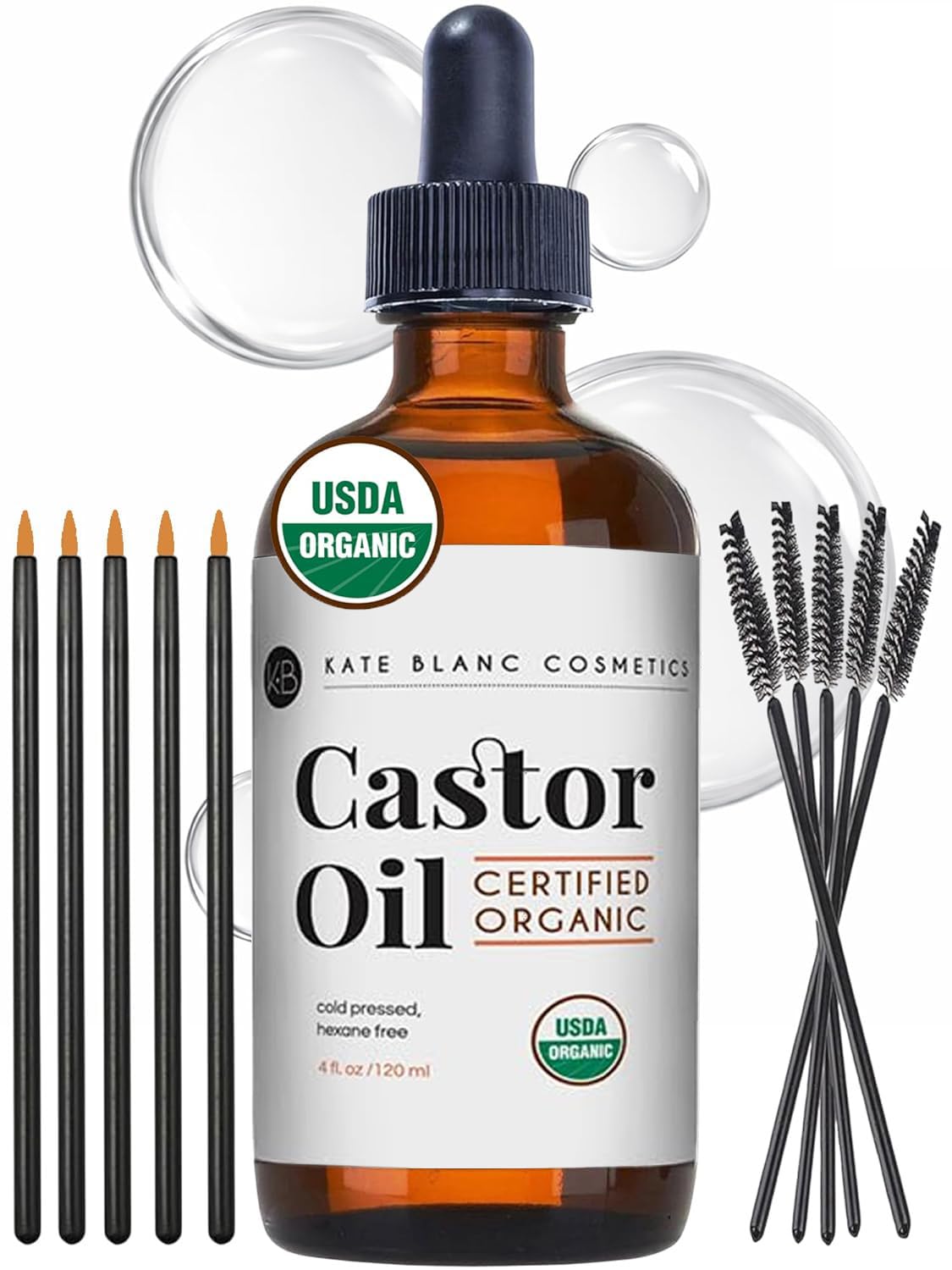Kate Blanc Cosmetics Castor Oil Organic for Hair, Lashes, Face, Skin (4oz)