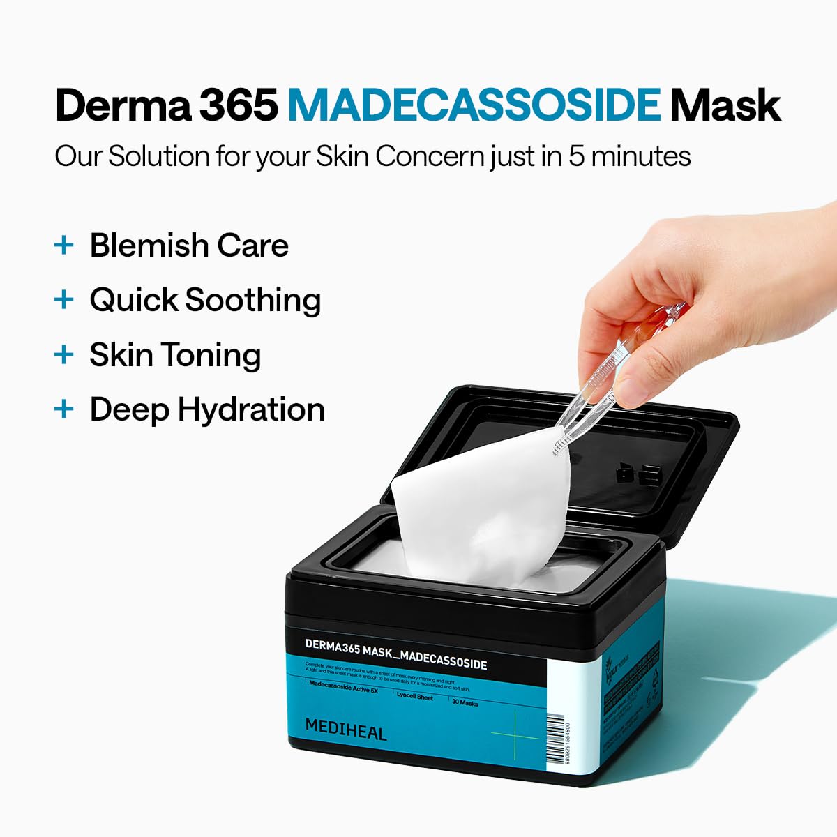 MEDIHEAL Madecassoside Derma 365 Daily Face Mask (30 EA) for Blemish Care