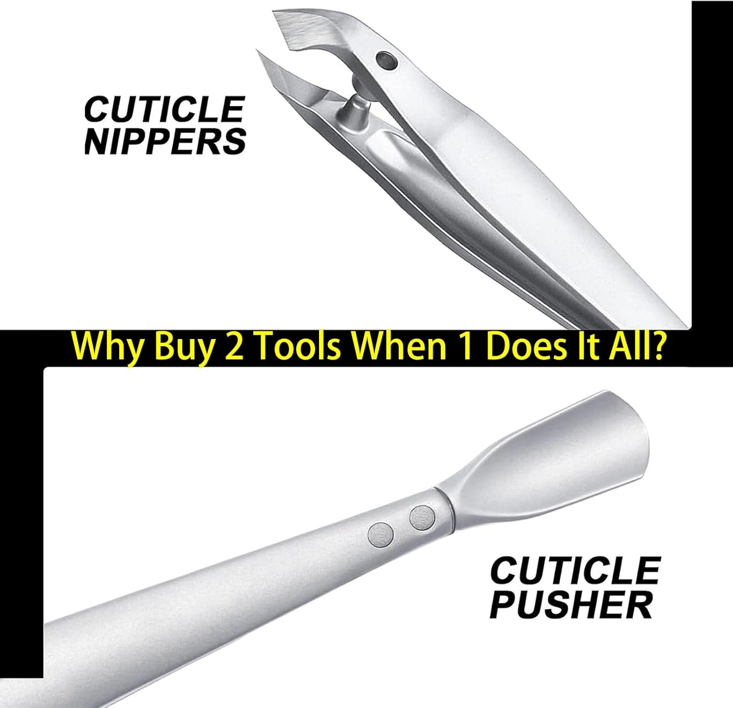 Tweezers-Style 2-in-1 Cuticle Trimmer & Pusher - Surgical-Grade Stainless Steel, Compact Portable Nail Tool with Leather Case for Precise Hangnail/Cuticle Care (Home, Travel, Salon)