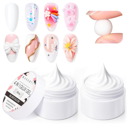 Makartt 3D Gel Nail Art: 4-in-1 Solid Builder Nail Gel White Non-sticky Hands for Extension, 15ML