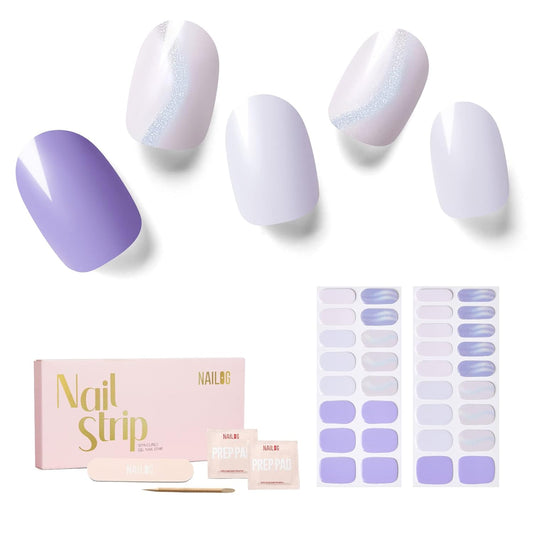 NAILOG Semi Cured Gel Nail Strips 34 pcs, Buy 2 Get 1 UV Lamp, Salon-Quality Gel Nail Stickers