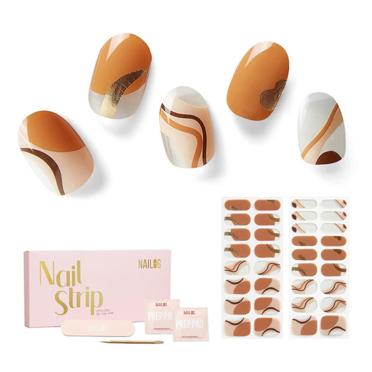 Nailog Semi Cured Gel Nail Strips 34 pcs| Long Lasting Nail Polish Sticker Wraps with Glossy Gel
