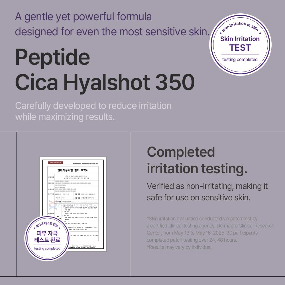 mixsoon Peptide Cica Hyalshot 350, 1.01 Fl. Oz / 30ml Centella Asiatica, Hyaluronic Acid for Sensitive Skin Lightweight & Fragrance-Free Korean Glass Skin Care
