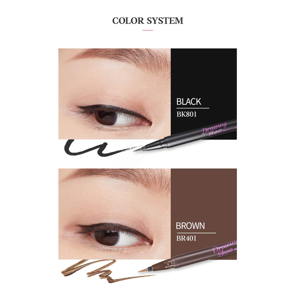 ETUDE Drawing Show Brush Liquid Eyeliner, Brown, Waterproof