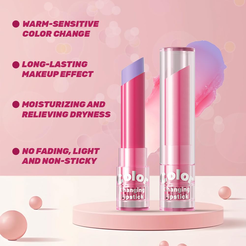 BINGBRUSH Color Changing Lipstick Set, PH Mood Peach Lip Balm and Gloss, Long Lasting Tinted Lip Stain (05# Lavender Bloom, 1 Count (Pack of 1))