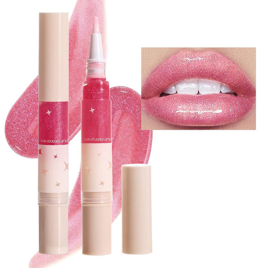 evpct 1Pcs Warm Pink Blush Red Pearlescent Shine Shimmer Glitter Lipstick Lip Gloss, Metallic Sparkly Sparkle Glossy Lip Gloss Tint Stain Liquid Lipsticks Makeup Set for Women Long Lasting Waterproof