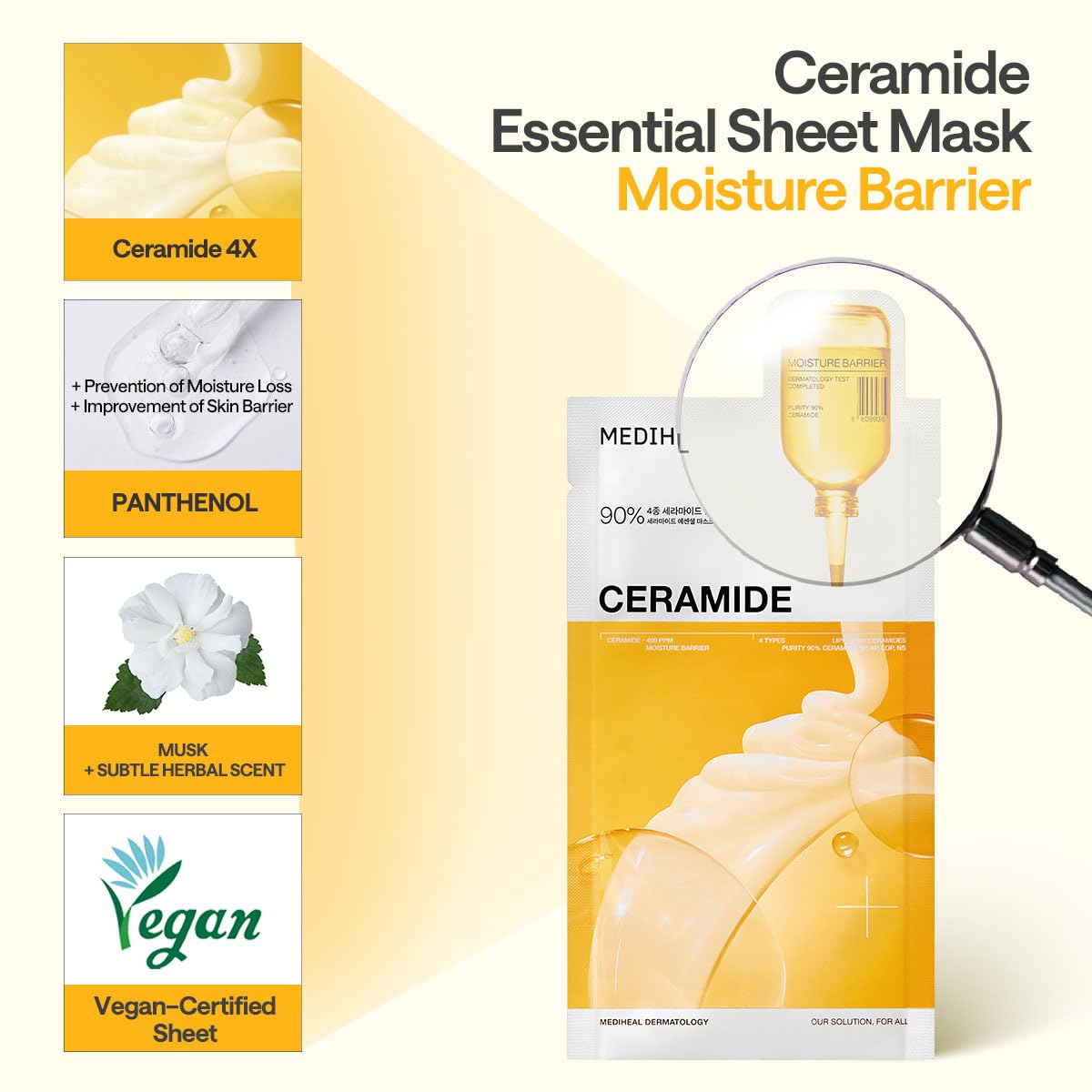 MEDIHEAL Ceramide Essential Face Sheet Mask, Moisture Barrier (10ea)