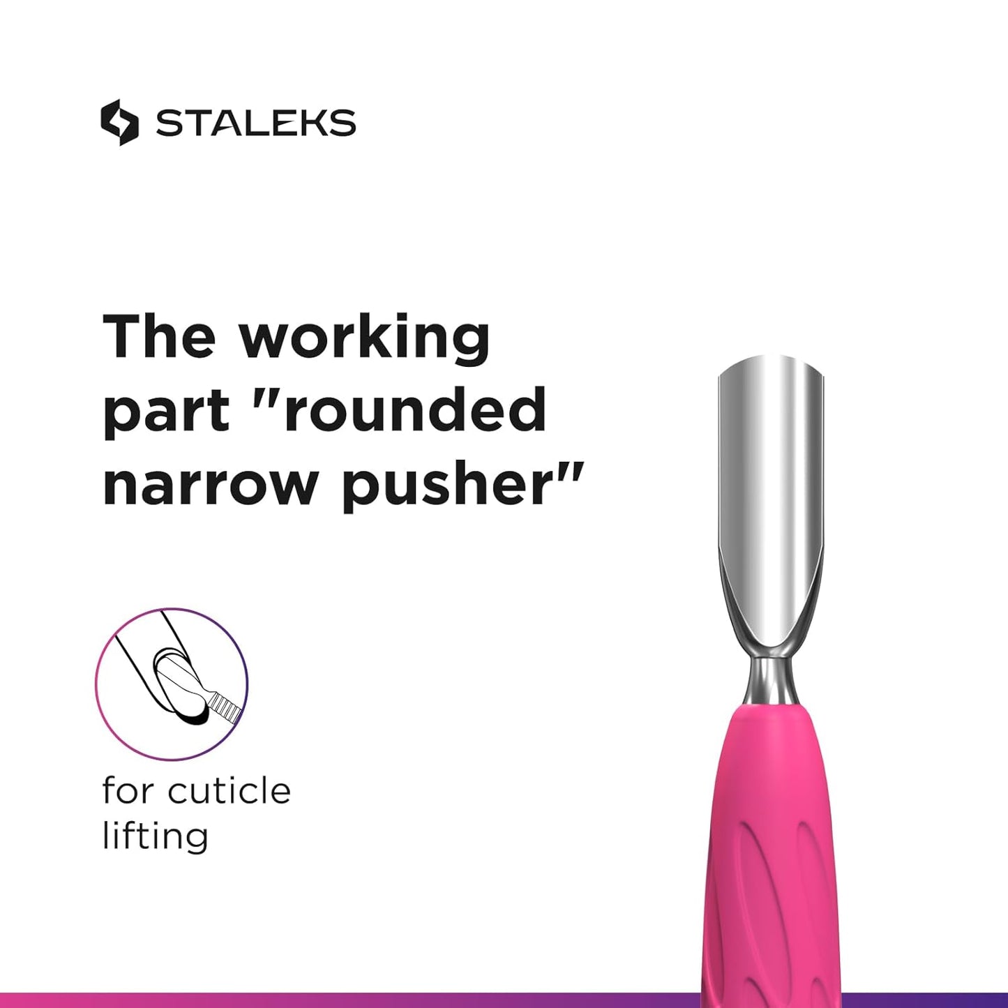 Staleks Manicure pusher Gummy with silicone handle UNIQ 10 TYPE 3 – Stainless Steel – Professional Cuticle Tool (rounded narrow pusher and cleaner)
