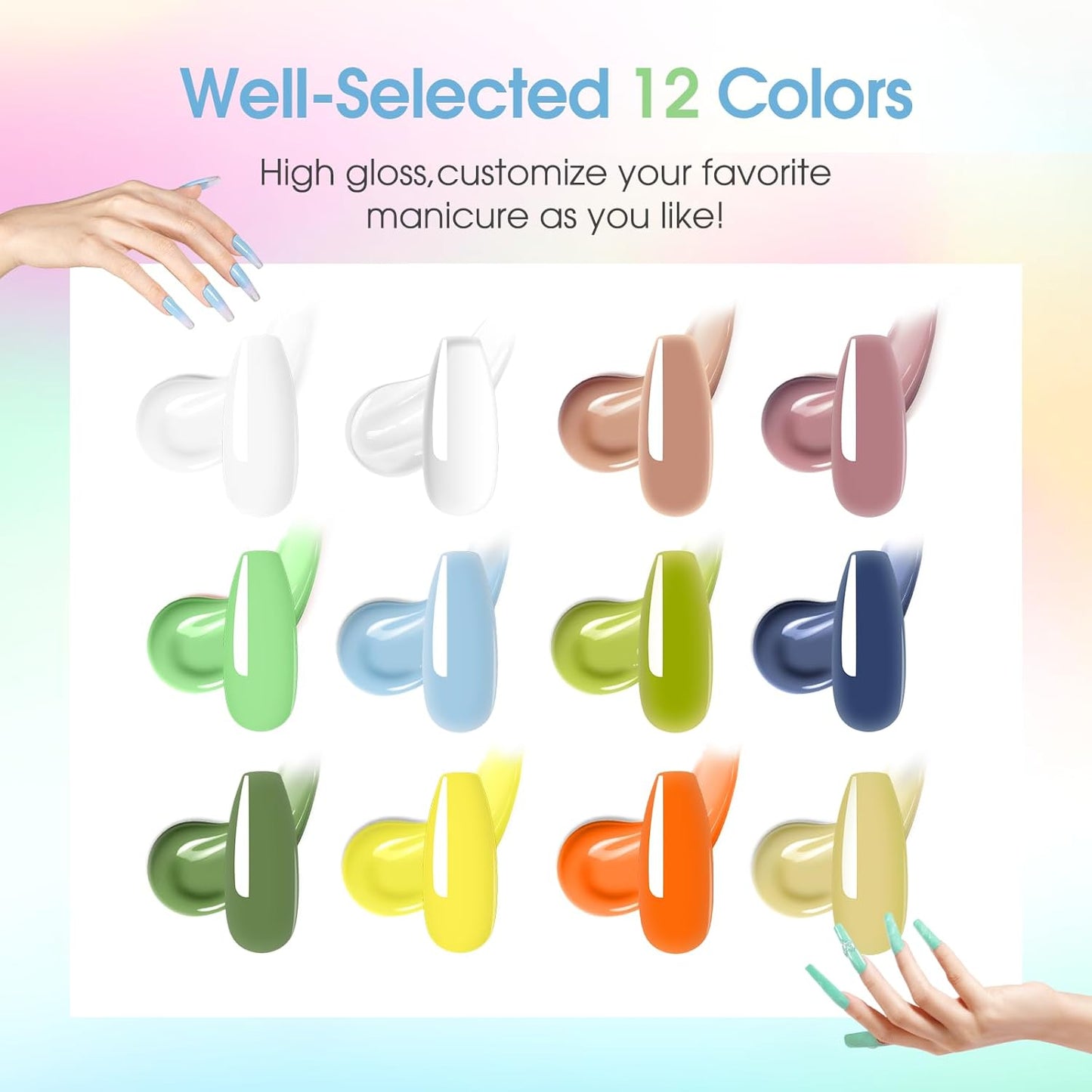 ROSALIND 12PCS Poly Nail Gel Kit with Mini Nail Lamp Nude Brown Cherry Pink Poly Extension Gel Kits