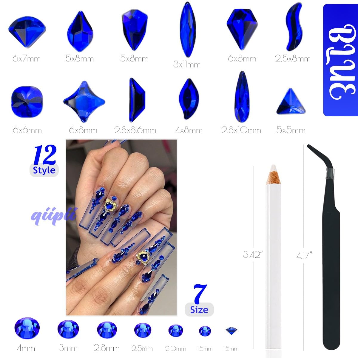 4080Pcs Blue Rhinestones Sapphire Nail Stones Multi Shapes K9 Glass Flatback Royal Blue Crystals Gems Diamonds jewels Nail Art Supplies Charms Decor for Nails Face Eyes Makeup Body DIY Crafting