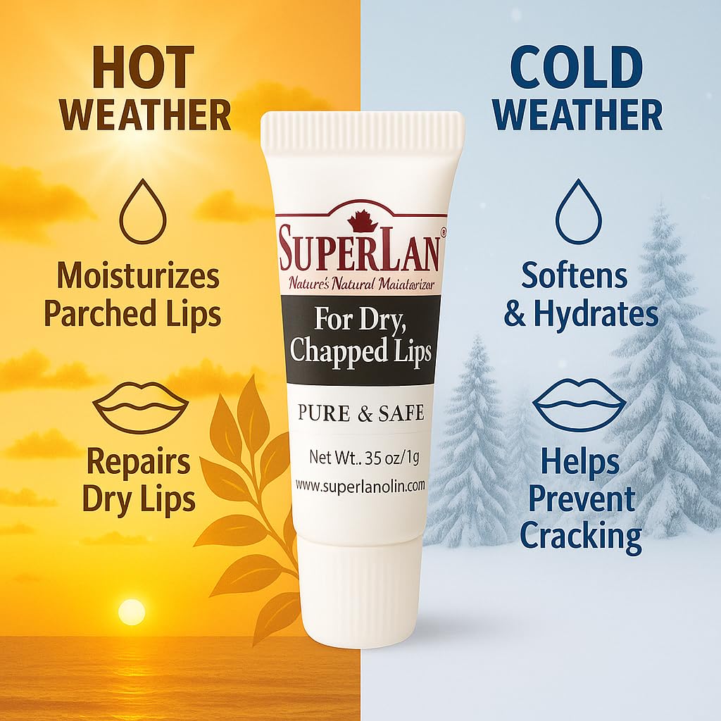 Lanolin Lip Balm 3 pack - Organic Lip Repair for Hot/Dry Weather - Natural nipple cream - Moisturizer for cracked lips - Hydrating lip care - Ultra pure jojoba oil - Chapstick Men & Women (1.05 oz)