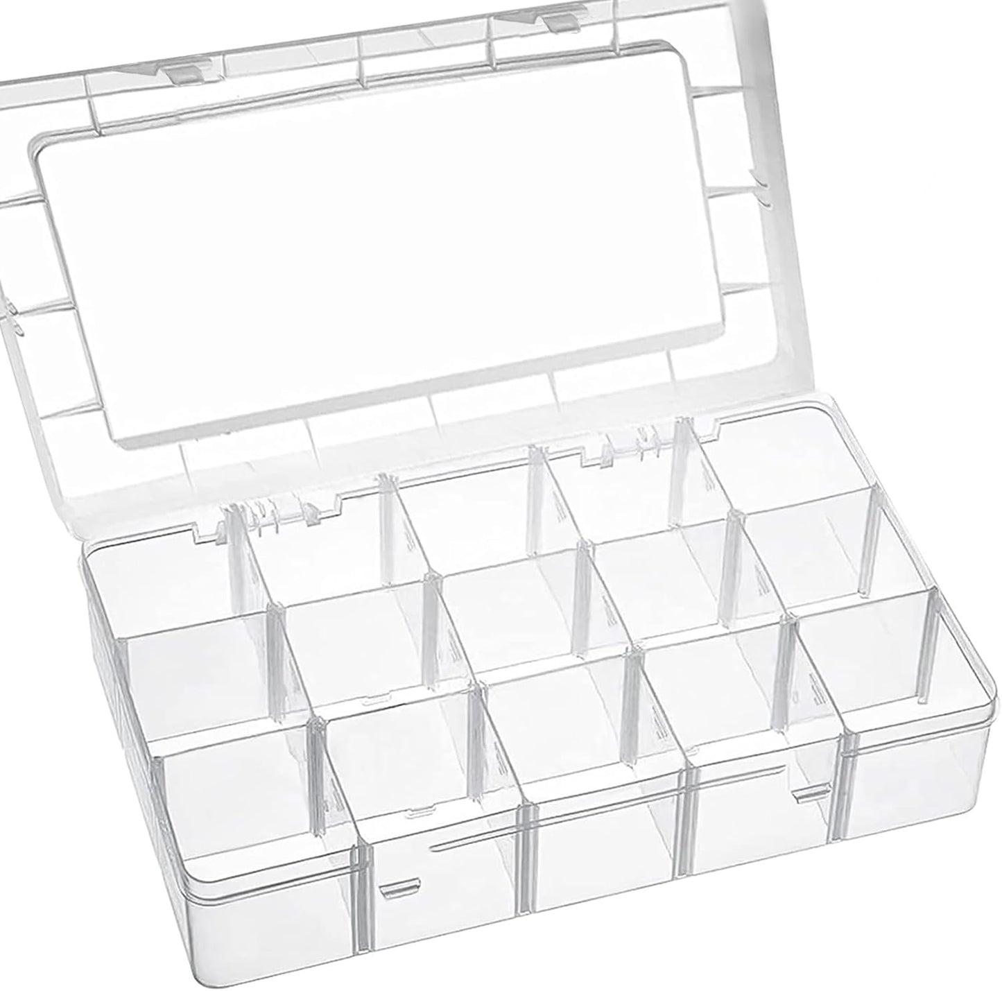 15 Large Grids Plastic Organizer Box with Adjustable Dividers,divided storage containers,jewelry organizer,Clear Storage Box for Jewelry,Art DIY Crafts,Washi Tapes,Beads and Small Parts