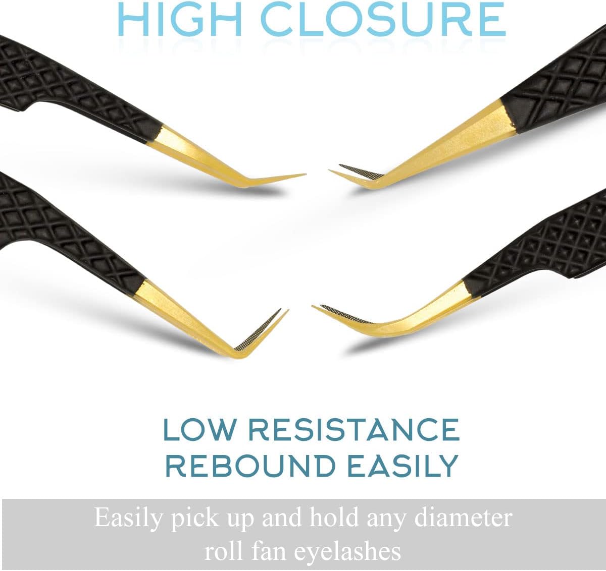 SIVOTE Fiber Tip Lash Tweezers for Eyelash Extensions with Diamond Grip, Black, Set of 4 - Precise Tips Japanese Steel for Classic, Volume & Mega Volume Lashes, Anti-Rust - Ideal for Lash Artists