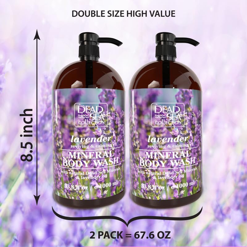 Dead Sea Collection Lavender Body Wash for Women and Men - with Pure Dead Sea Minerals and Lavender Oil - Gentle Cleanses and Moisturizes Skin - Pack of 2 (67.6 fl. oz)