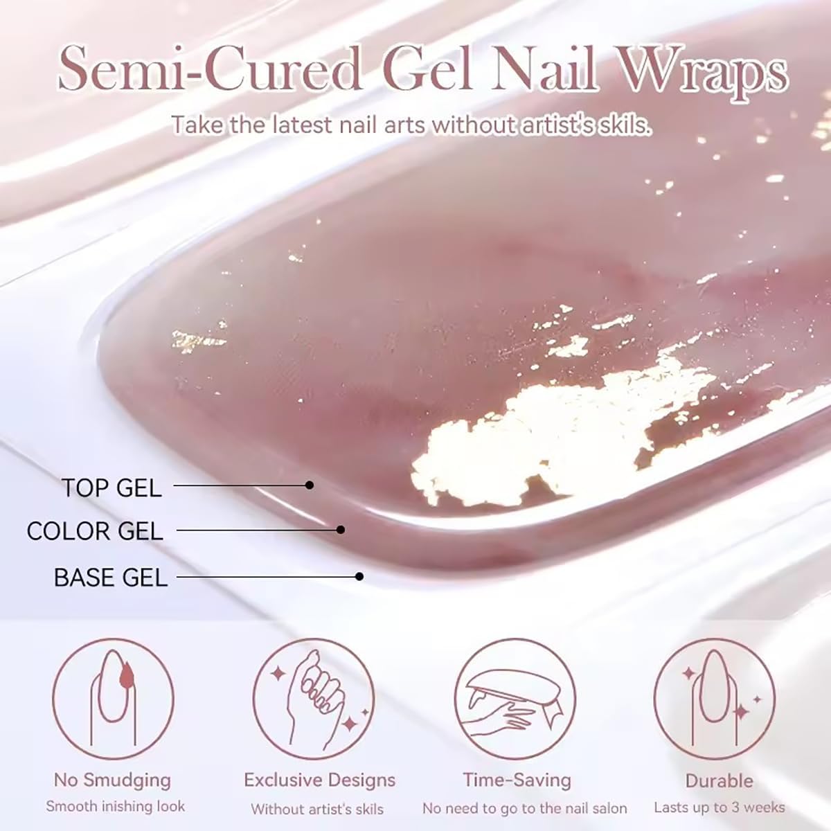 Semi Cured Gel Nail Strips Stickers Solid Color Gel Nail Polish Strips Self Adhesive Easy to Apply Purple Nail Stickers for Women DIY Waterproof Manicure Kit Party Nails Decoration Accessories