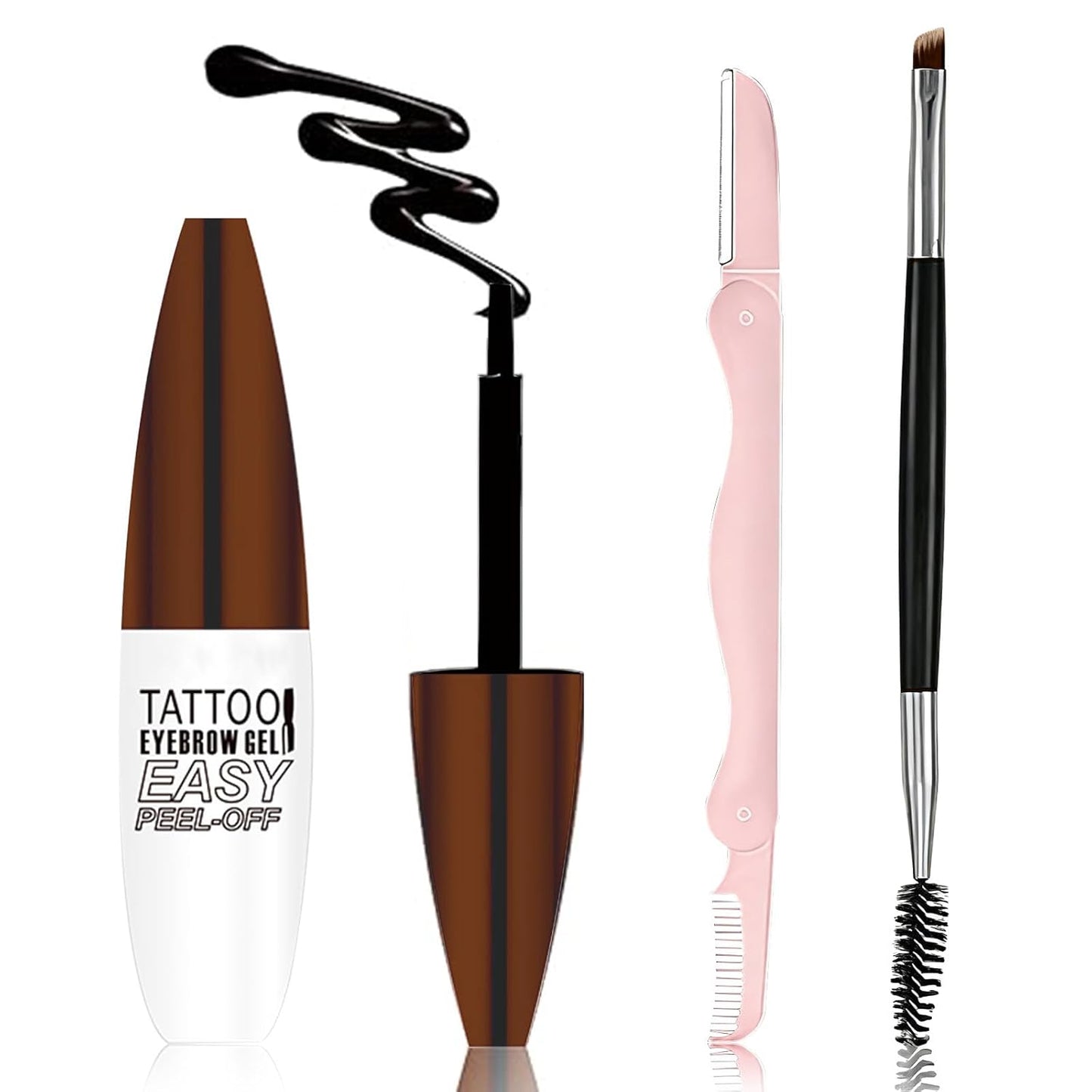 Easy Peel Off Eyebrow Gel Kit, Light Brown Tattoo Brow Gel, Long-lasting Waterproof and Transfer for Women to Achieve Natural Fuller Brows, Suitable for All Skin Types