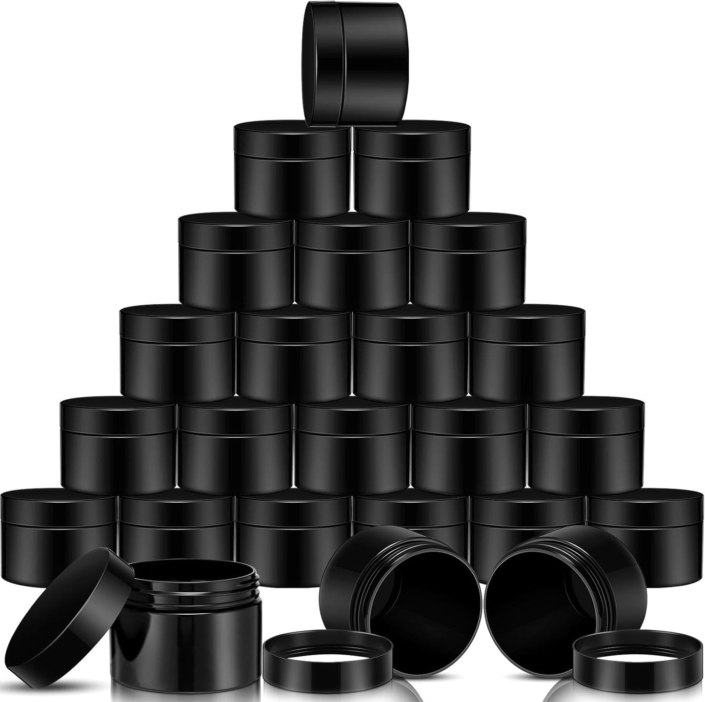 SATINIOR 24 Pieces Empty Clear Plastic Jars with Lids Round Storage Containers Wide Mouth for Beauty Product Cosmetic Cream Lotion Liquid Butter Craft and Food(Black,6 oz)