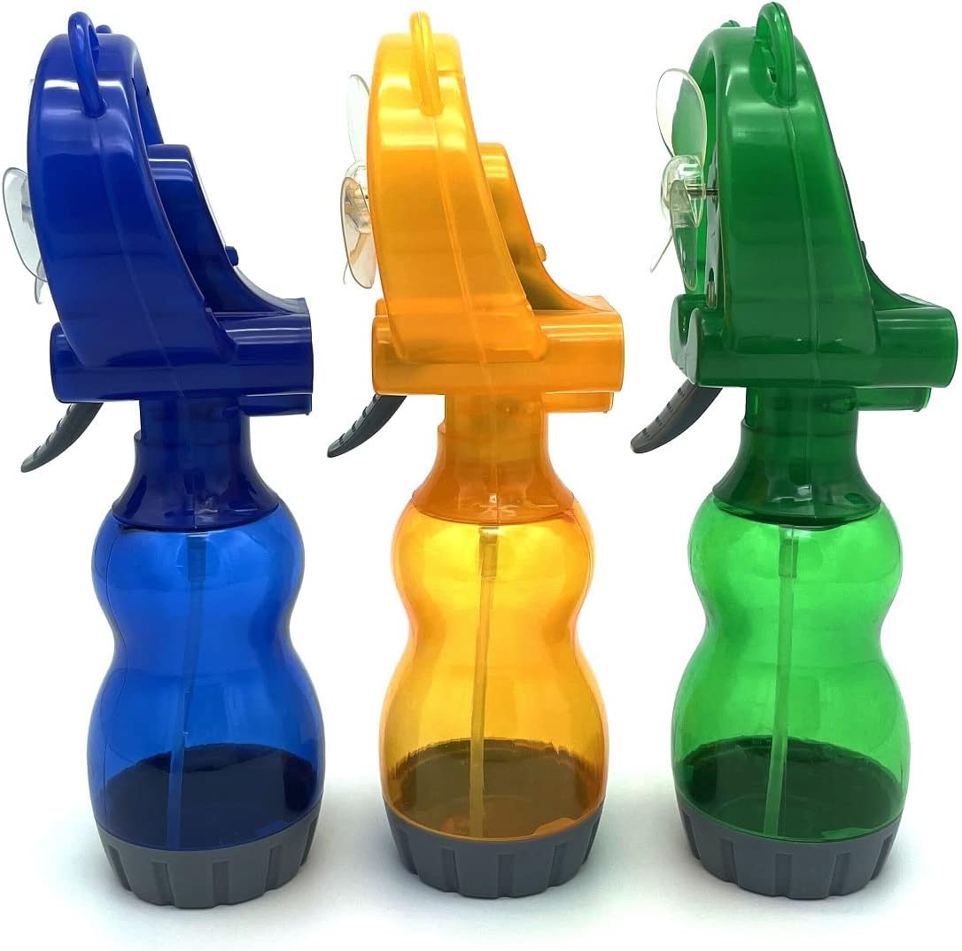 Water Misting Fan Portable Handheld Spray Fans Battery Operated for Outdoor Cooling- Set of 3 (Blue/Green/Yellow)