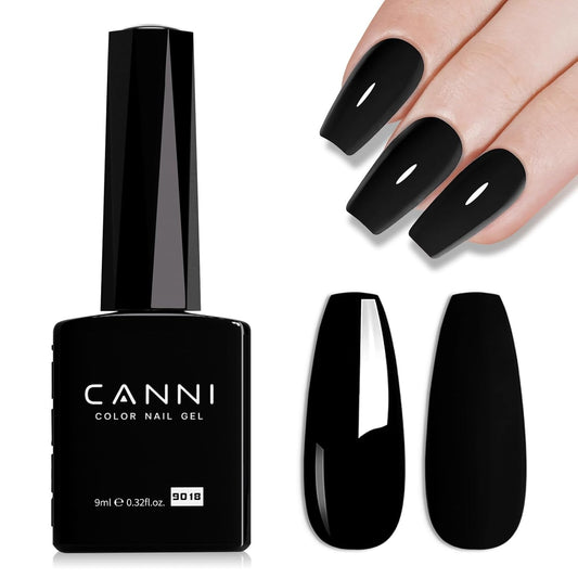 CANNI Black Gel Nail Polish, 1Pcs Pure Black Color High Gloss Soak Off UV Gel Polish Nail French
