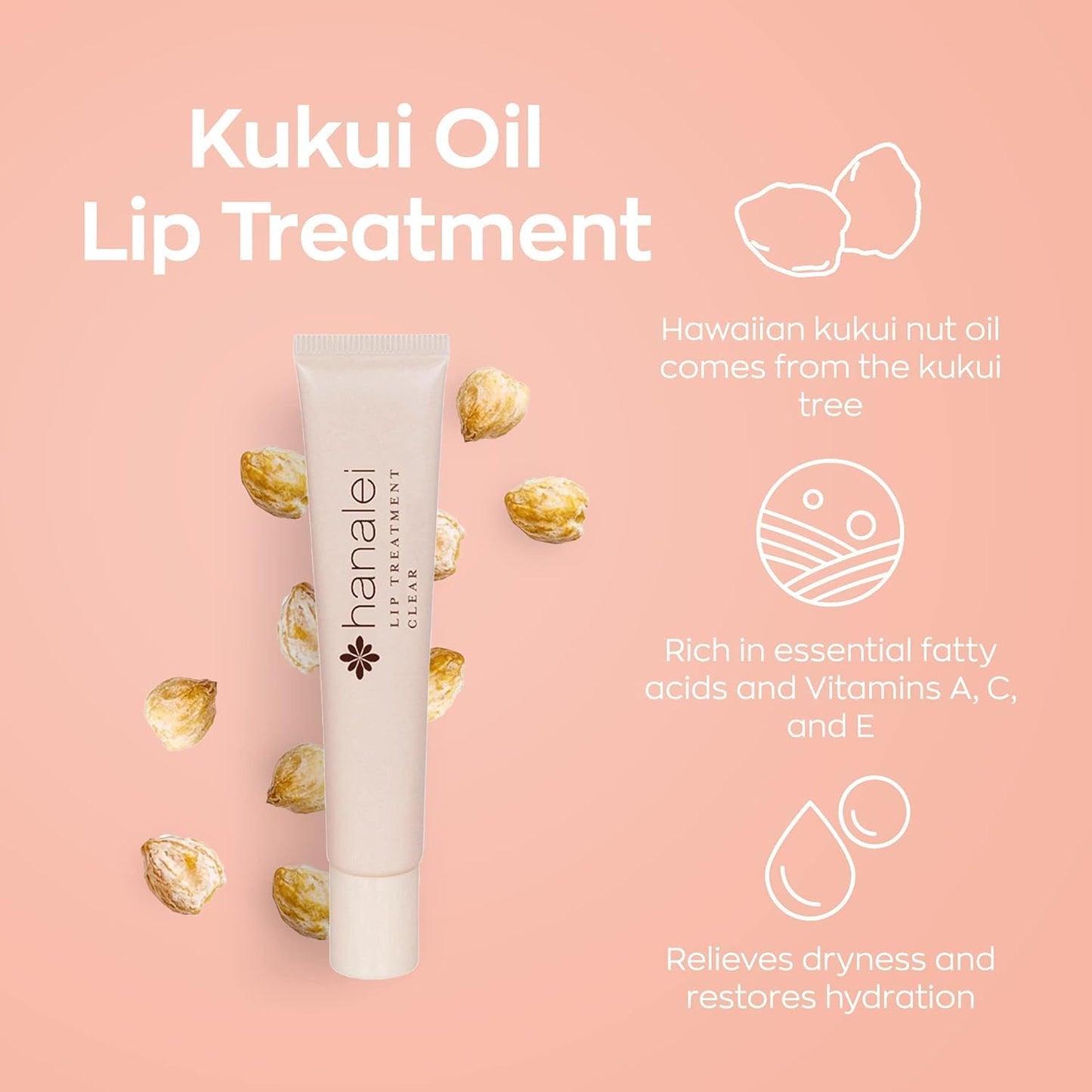 Hanalei Lip Treatment for Dry, Chapped Lips – Intensive Overnight Moisturizer with Kukui Oil, Shea Butter & Grapeseed Oil – Hydrating Balm for Healing Cracks – Clear Tint, Full-Size 15g – Cruelty-Free