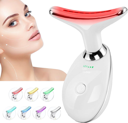 Red-Light-Therapy-for-Face and Neck, Face 𝖲 culpting Wand with 7 Color, Anti 𝖶rinkles Facial Massager for Face and Neck Tool for Skin Care (White)