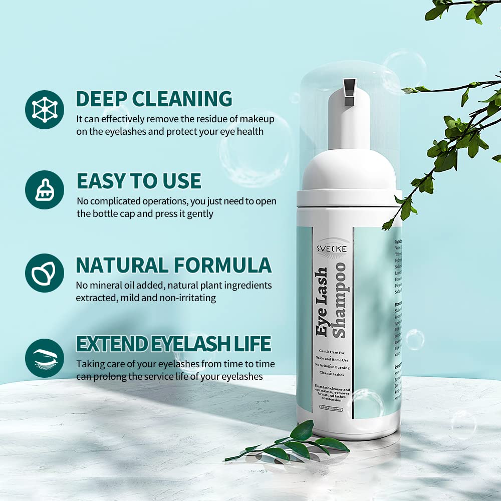 Eyelash Shampoo for Lash Extensions Kit, Prolong Lash Cleanser with Brush, Safe Eyelid Cleaner for Salon Home Use 2 fl.oz