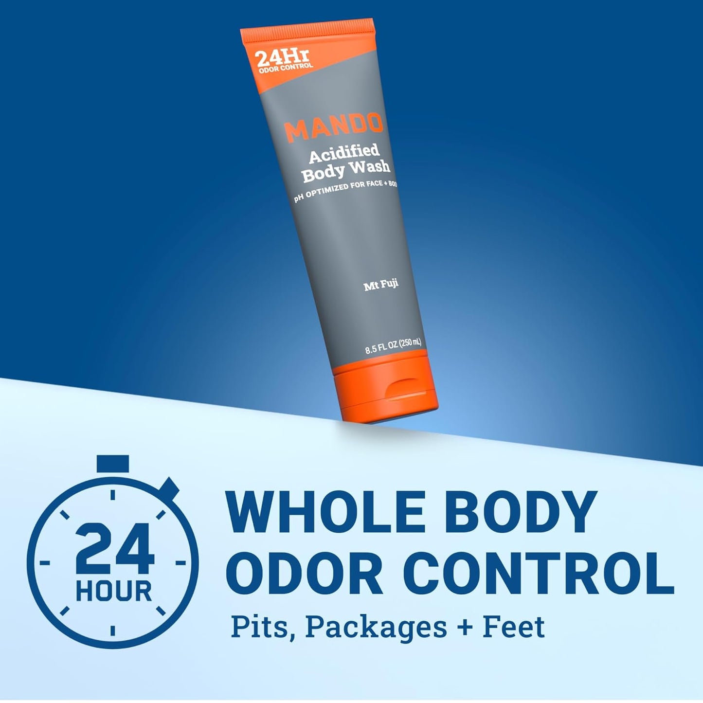 Mando Odor Shield Body Wash - 24 Hour Control - Removes Odor Better than Soap - SLS Free, Paraben Free, Skin Safe - 8.5 Ounce (Pack of 2) (Mt Fuji)
