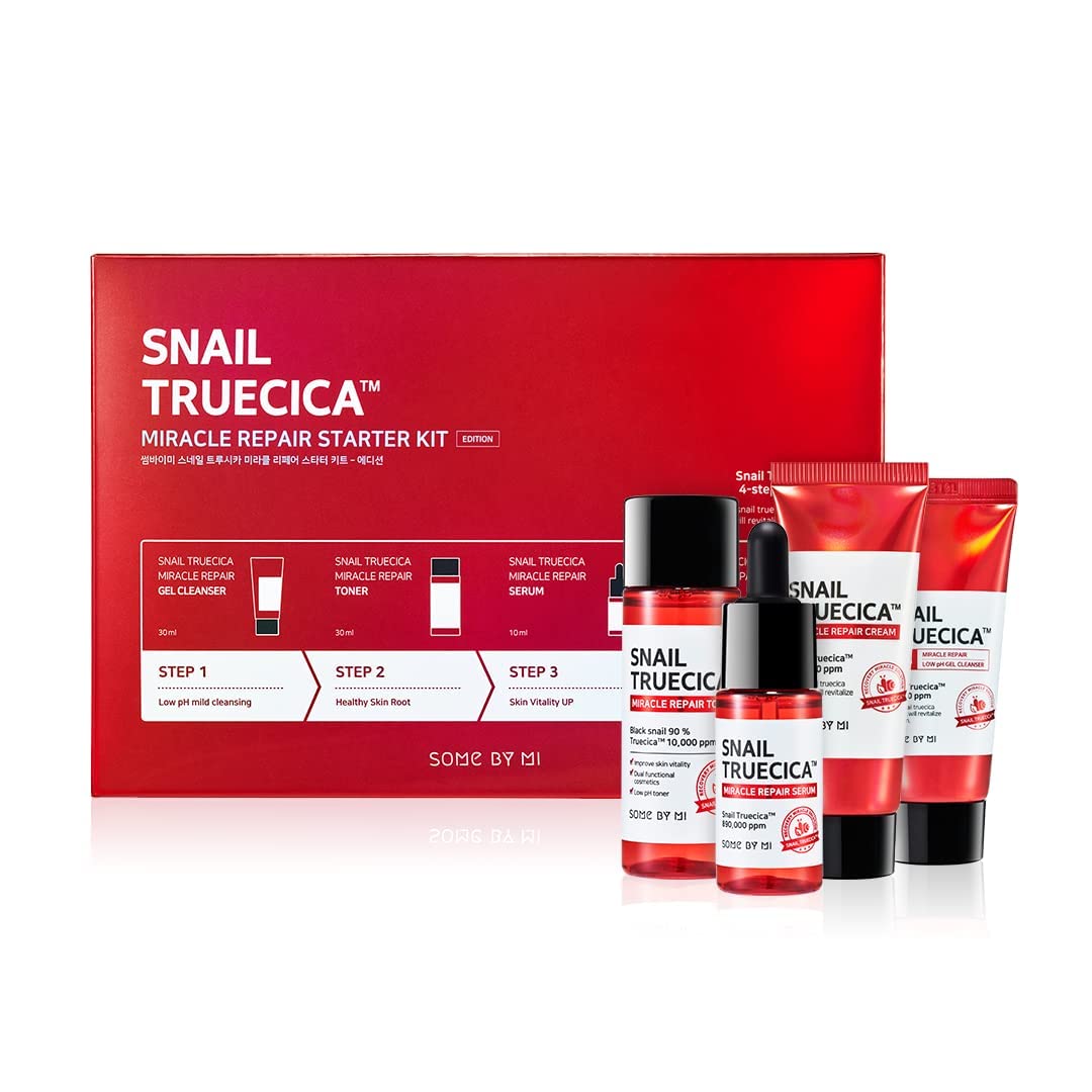 SOME BY MI Snail Truecica Miracle Repair Starter Kit/Toner 1.01Oz, Serum 0.33Oz, Gel Cleanser