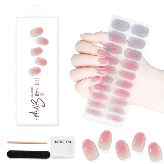 WOKOTO 1 Sheet Semi Cured Gel Nail Strips With Wood Stick, Nail File & Prepared Pads, 20 Tips