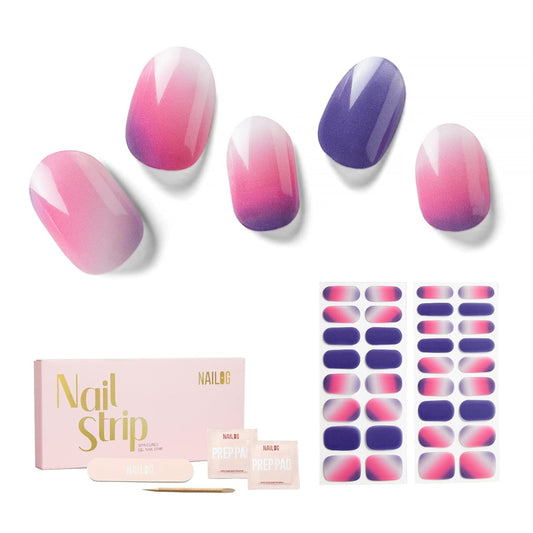 Nailog Semi Cured Gel Nail Strips 34 pcs | Long Lasting Nail Polish Sticker Wraps with Glossy Gel
