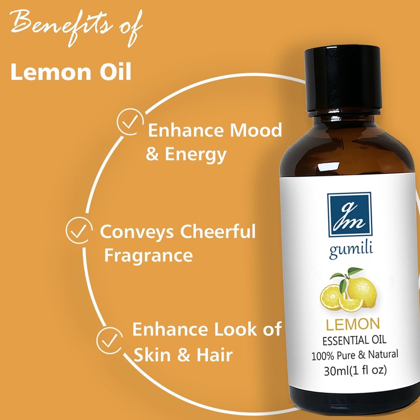 Lemon Essential Oil 1 Oz – 100% Pure Natural Lemon Oil for Cleaning, Diffuser, Skin, Massage & DIY, Fresh Citrus Scent