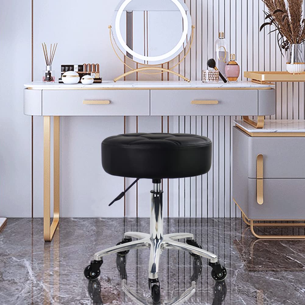 WKWKER Heavy Duty Rolling Stool with Wheels Hydraulic Swivel Adjustable Rolling Stool Ergonomic