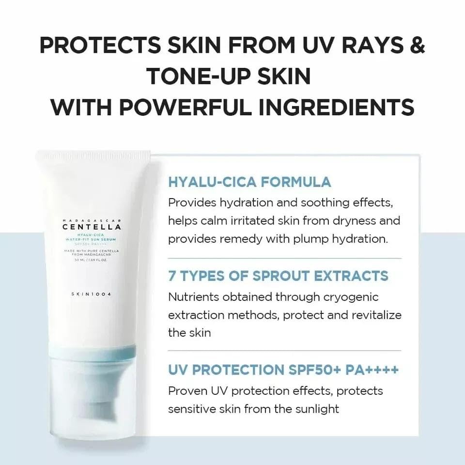 SKIN1004 Hyalu-Cica Water-Fit Sun Serum, Face Sunscreen, 1.69 fl.oz, 2 Pack