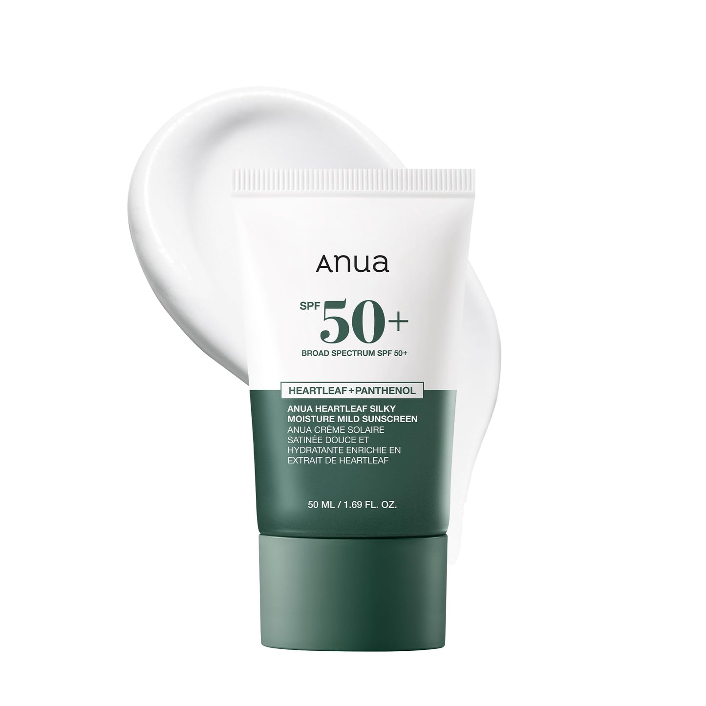 Anua Heartleaf Silky Moisture Mild Sunscreen, Broad Spectrum SPF 50+ with Moisturizing Formula