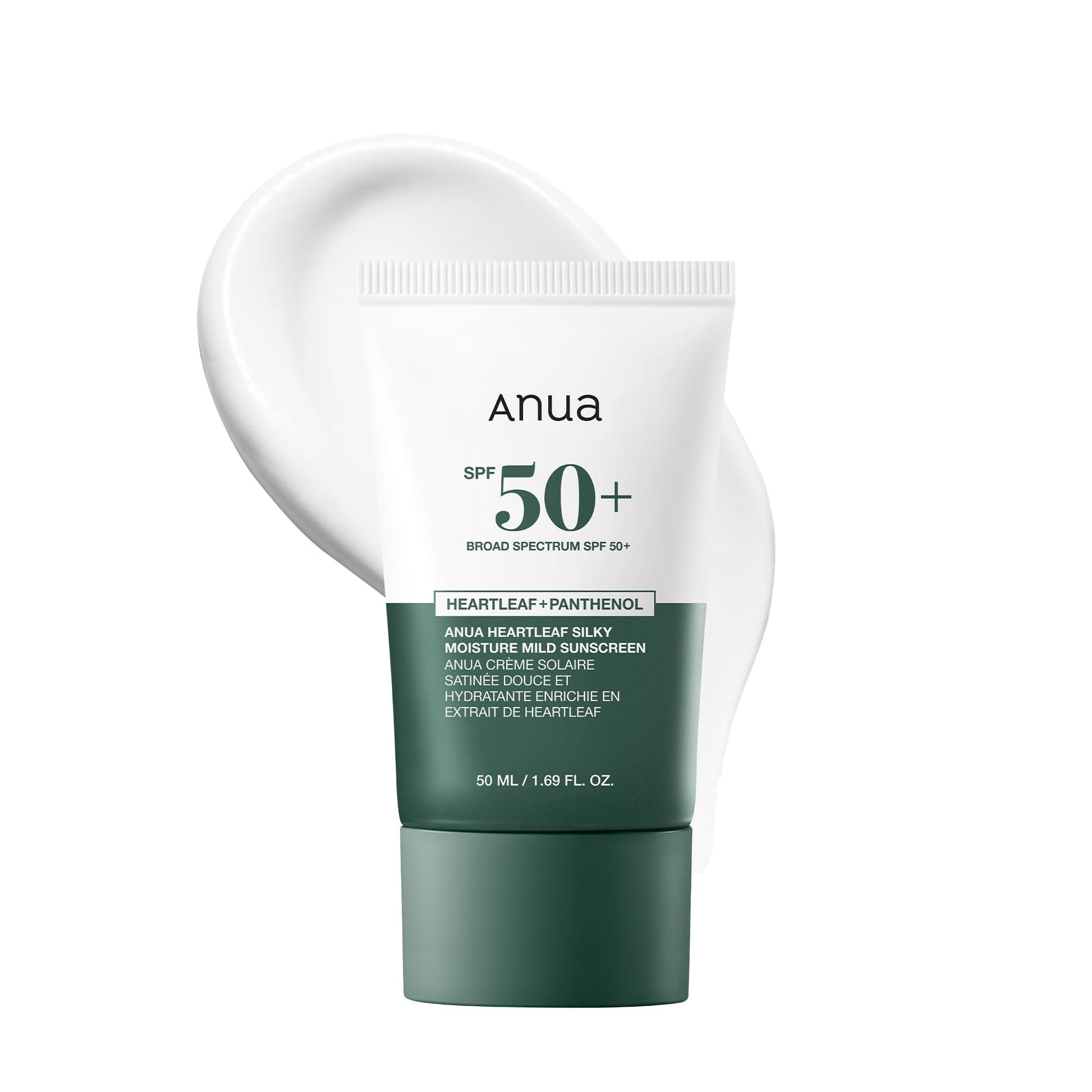 Anua Heartleaf Silky Moisture Mild Sunscreen, Broad Spectrum SPF 50+ with Moisturizing Formula