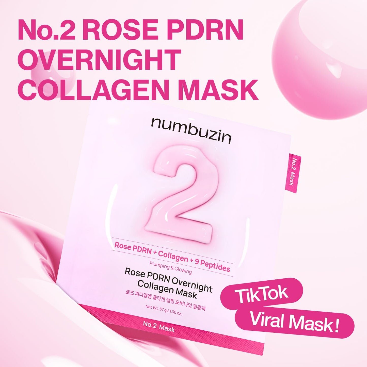 numbuzin No.2 Overnight Face Mask | Rose PDRN Overnight Collagen Mask | Korean Glass Skin Essential