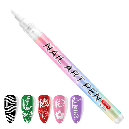 Kalolary 1PCS White Nail Art Pens，0.7mm Nail Polish Pens Quick Dry Long-last Nail Graffiti Dotting