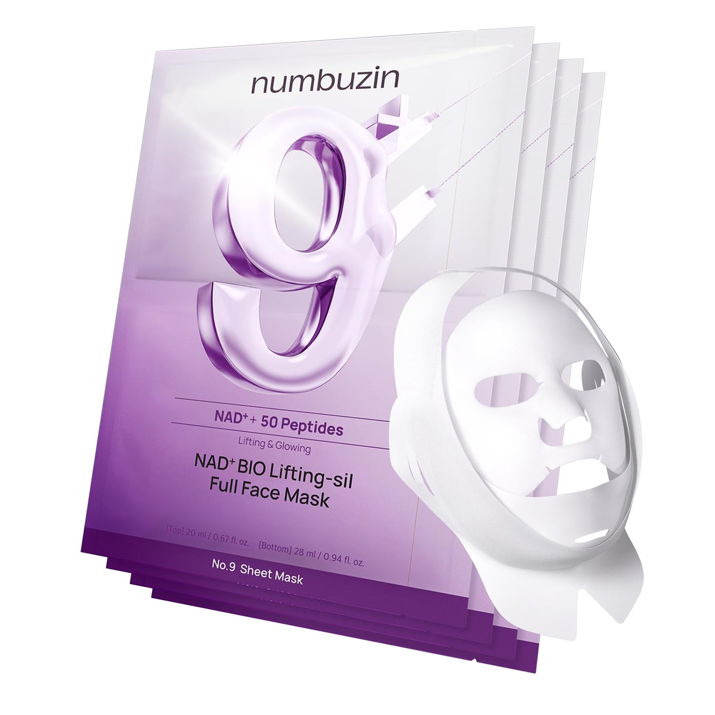 numbuzin No.9+ NAD+ BIO Lifting Full Face Mask, Peptide & Collagen Two-Piece Firming Mask for a