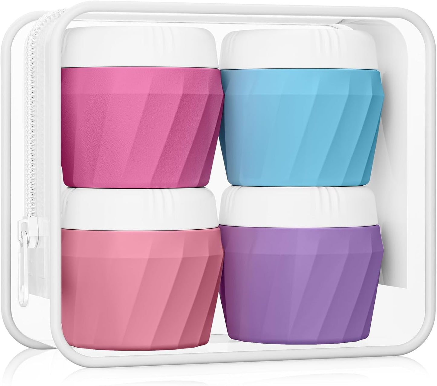 Travel Containers for Toiletries, Premium Silicone Cosmetic Cream Jars, TSA Approved Leak-Proof Refillable Travel Size Toiletries with Clear Bag for Cosmetic Face Body Cream (Vibrant, 1OZ)