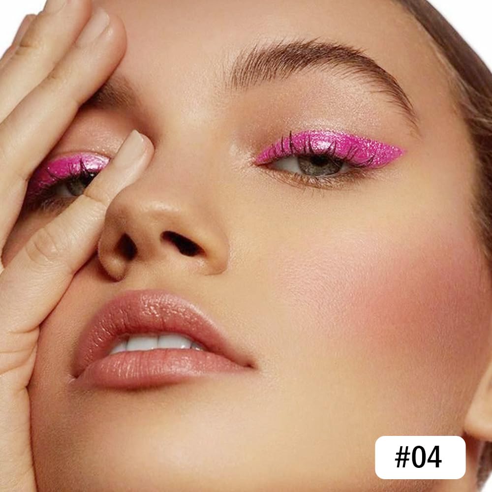 evpct Hot Pink Glitter Eyeliner Pencils for Eyes, Pink Metallic Shimmer Eye Liner Pencil Makeup Waterproof Smudge Proof, Colored Gel Waterline Eyeliner Liquid, Face Eye Paint Stick Halloween Makeup 04